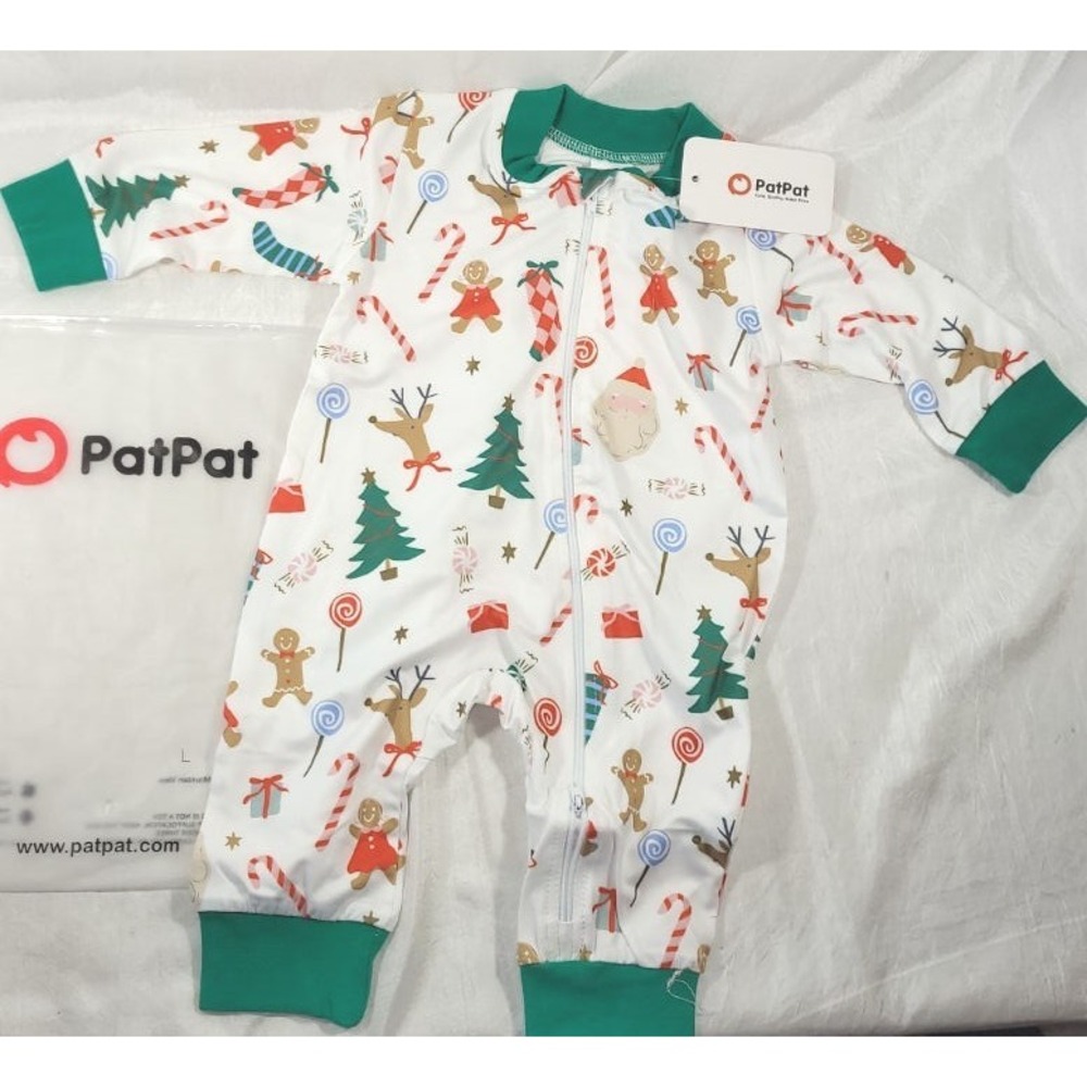 PatPat Baby Zipper 1pc Sleeper - Christmas Theme - White/Red/Green - Size 3-6 MO